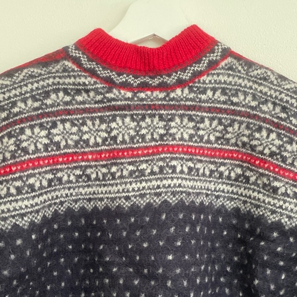 Sweaters - Vintage 1990's Cute Lands End Wool Sweater Medium M Red Blue Winter Sweater VTG